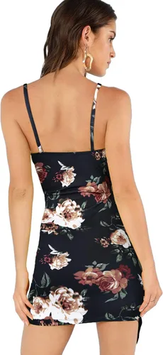 Vista 2 de Verdusa - Vestido tipo camisola de terciopelo asimétrico con tirantes delgados y cuello en V profundo para mujeres