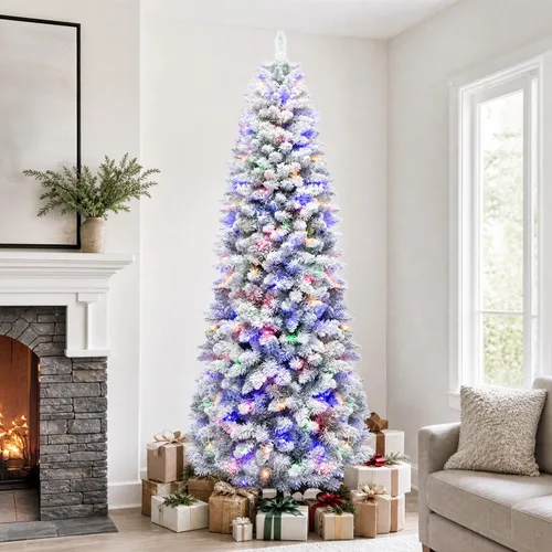Vista 11 de Árbol de Navidad preiluminado con lápiz delgado de 6 pies con 10 200 luces LED blancas cálidas y multicolor, 544 puntas de ramas, pedal de pie Basic