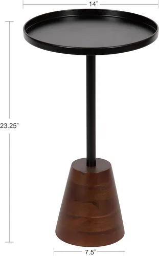 Vista 3 de Kate and Laurel Tira - Mesa auxiliar redonda, 14 x 14 x 24 pulgadas, madera marrón nogal y negro, mesa auxiliar decorativa estilo pedestal para usar