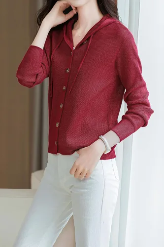 Vista 5 de LAI MENG FIVE CATS Cárdigan casual con capucha para mujer, suéteres de punto de manga larga a la moda 2023