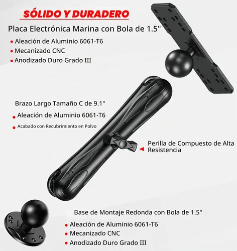 Vista 2 de VAZESWIN Soporte de buscador de peces de aleación de aluminio de bola