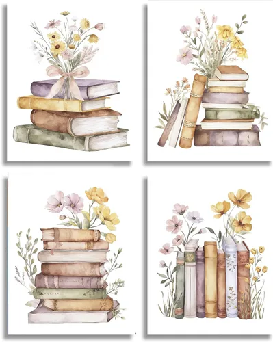 Vista 9 de Frimeeme Lienzo decorativo para pared, lienzo de lectura retro enmarcado, arte para pared, póster bohemio con flores silvestres para el aula, juego
