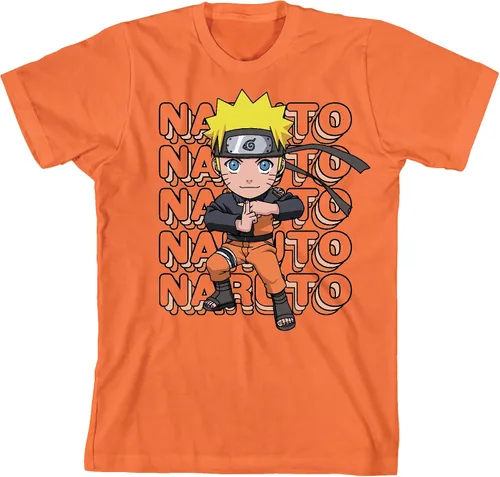 Vista 3 de Naruto Shippuden Chibi Naruto - Conjunto de camiseta y pantalones cortos para niño, Naranja