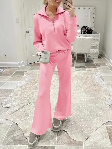 Vista 9 de ANRABESS Women 2 Piece Outfits Sweatsuit Set 2023 Fall Oversized Half Zip Sweatshirt Wide Leg Sweatpant Lounge Set Tracksuit