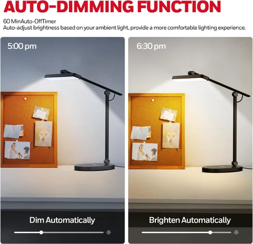 Vista 5 de Honeywell Lámpara de escritorio para oficina en casa, H4 Sunturalux Luz de escritorio LED para cuidado de los ojos, lámpara de escritorio regulable