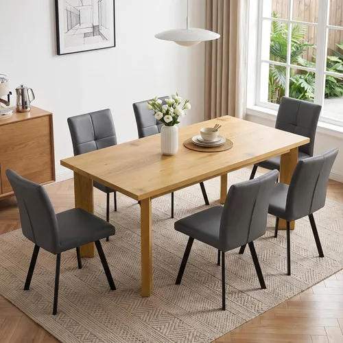 Vista 10 de HIPIHOM 63'' Dining Table for 4-6 People, Oak Table Spacious 63" Dining Table Seats 6 Comfortably, Made with Sturdy MDF in Warm Oak, Easy-Clean