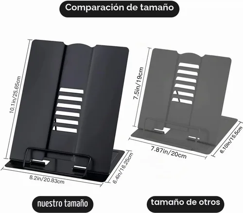 Vista 3 de Soporte de libro de escritorio grande de metal, soporte ajustable para libros de cocina, soporte portátil para recetas, libros de texto, libros