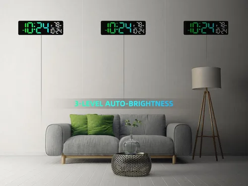 Vista 6 de Reloj de pared digital LED grande con fecha, temperatura, brillo automático, DST automático Gran reloj digital para dormitorio, escritorio, aula