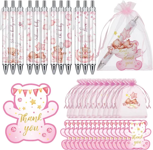 Vista 10 de Chuangdi 50 juegos de regalos de baby shower para invitados, incluye 50 bolígrafos, tarjetas de agradecimiento y bolsas de organza, Abeja