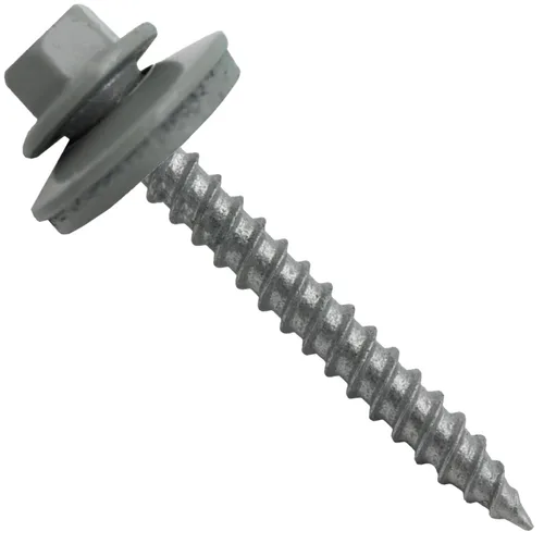 Vista 69 de 12 tornillos para techos de metal gris ABC de 1-1/2 pulgadas, cabezal de arandela hexagonal, arranque automático/roscado, arandela EPDM. 1 bolsa