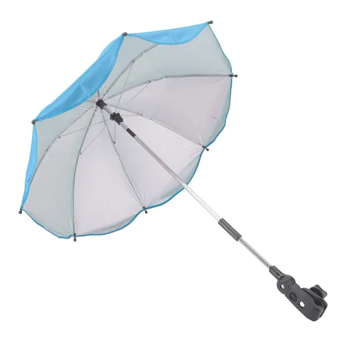 Vista 3 de Sombrilla para cochecito de bebé, paraguas universal de 14 pulgadas con abrazadera, parasol ajustable de 360 grados, paraguas para carrito