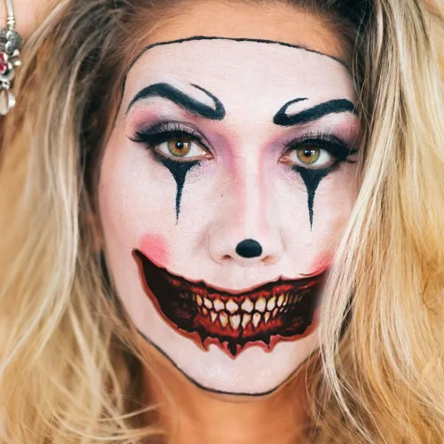 Vista 2 de Calcomanías de tatuaje de boca de sonrisa de Halloween, tatuajes temporales de boca de payaso, 12 hojas de calcomanías de cara aterradora