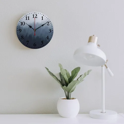 Vista 6 de Generic Reloj de pared de madera, bosque brumoso, redondo, retro, 10 pulgadas, movimiento de cuarzo