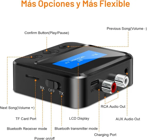 Vista 8 de Transmisor y receptor Bluetooth para TV, adaptador de audio para sistema estéreo doméstico con RCA, AUX de 3.5mm y pantalla, transmisor Bluetooth
