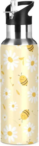 Vista 12 de ALAZA Botella de agua con diseño de flor de almendra con tapa de pajilla, botella térmica de acero inoxidable aislada al vacío, botella de agua