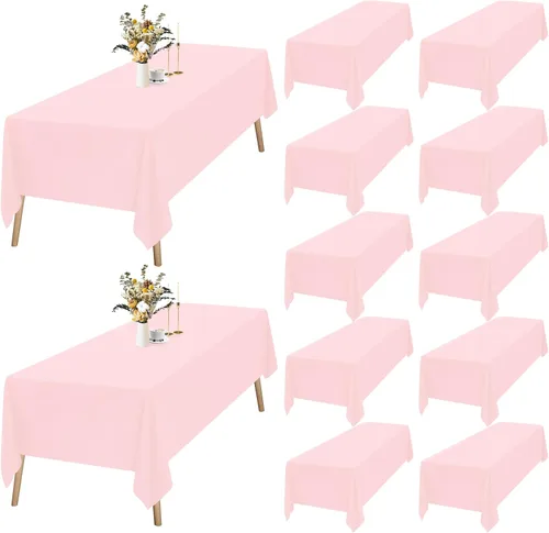 Vista 15 de Paquete de 12 manteles rectangulares beige para mesas de 6 pies de 60 x 102 pulgadas, manteles impermeables beige a granel para bodas, poliéster