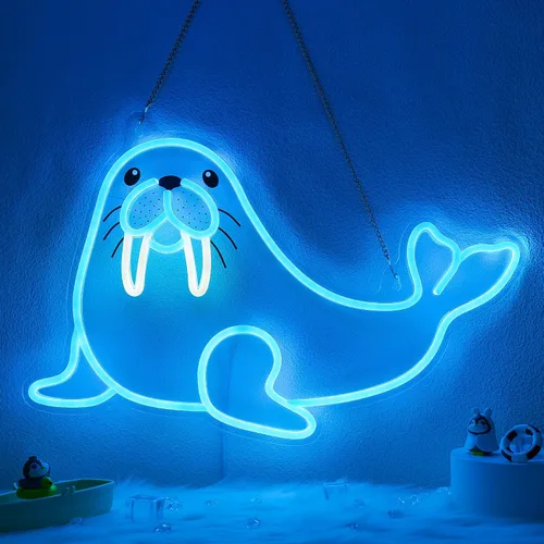 Vista 13 de CoolGift Mart Letrero de neón de tiburón, luz LED regulable de tiburón, decoración de pared de animales, regalo de Navidad, regalo de elefante