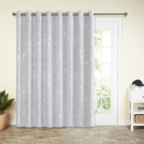 Vista 87 de BUHUA Juego de 2 paneles de cortinas opacas con estampado de vid plateada, cortinas con aislamiento térmico para oscurecer la habitación