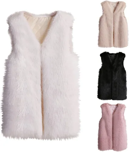 Vista 4 de Chaleco de invierno para mujer, abrigo cálido, chaleco de piel sintética, sin mangas, casual, delgado, chaqueta sólida