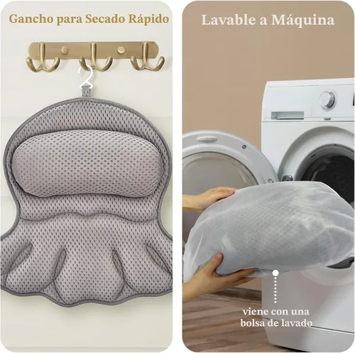 Vista 6 de Almohada de Baño de Lujo para Bañera, Almohada de Baño Extra Suave y Cómoda para Soporte de Cabeza, Cuello y Espalda en la Bañera, con Cojines