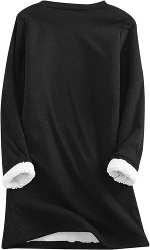 Vista 3 de Camisas cálidas con forro polar de invierno para mujer, estilo casual, color liso, raglán, manga larga, cuello redondo, camiseta térmica casual