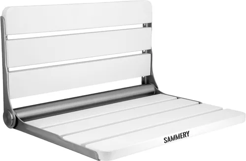 Vista 10 de Asiento de ducha plegable de teca, montado en la pared, banco plegable para espacios pequeños, carga máxima de 380 libras