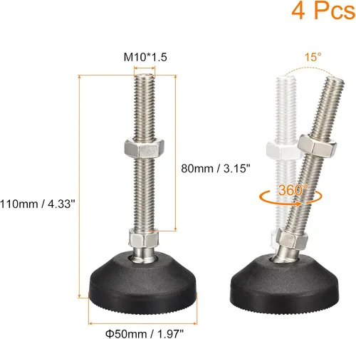 Vista 2 de uxcell Niveladores de muebles, 4 pies de nivelación universales de nailon M10x80x50mm, patas de mesa giratorias ajustables para muebles, máquinas