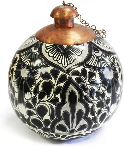 Vista 2 de Antorcha mexicana pintada a mano (cerámica, monocromo azul)