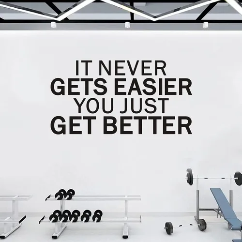 Vista 3 de VODOE Calcomanías inspiradoras de pared con texto en inglés «It Never Gets easier You Just Get Better», calcomanías inspiradoras de pared
