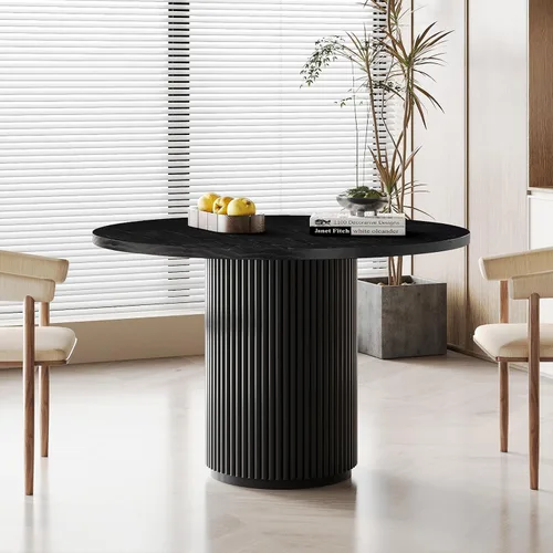 Vista 17 de Mesa de comedor redonda, 35 pulgadas, mesa de cocina moderna de granja Negro