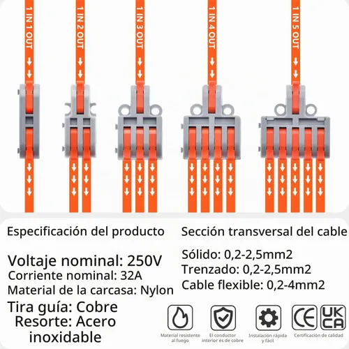 Vista 5 de 62 conectores de cable de palanca, mini conectores eléctricos compactos para bricolaje, kit surtido para conexión rápida 24-12 AWG