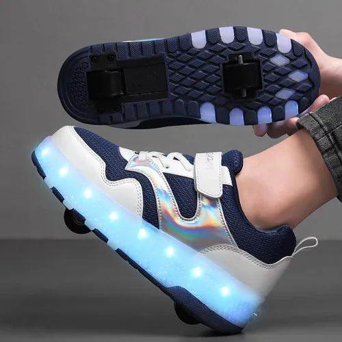 Vista 7 de HHSTS Zapatos para niños Nuevos zapatos mejorados con ruedas de color de luz LED, patines brillantes, zapatos de patinaje, regalos simples