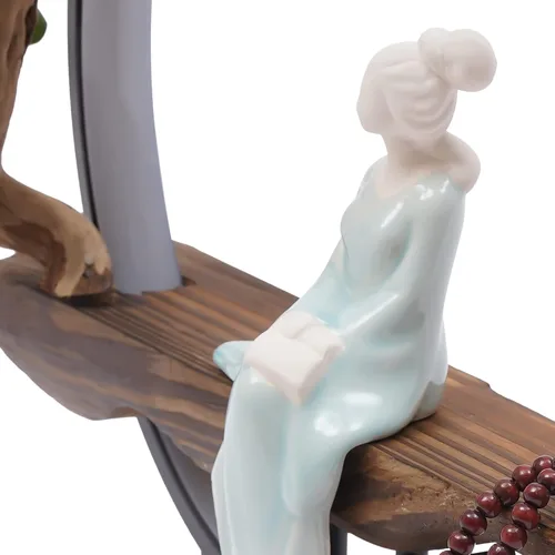 Vista 5 de Portaincienso de flujo inverso con luz LED y Begonia, quemador de incienso de estilo chino de cerámica para mujer, perfecto para relajarse