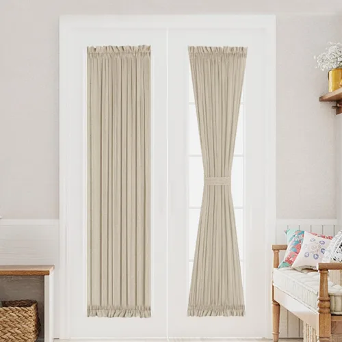 Vista 25 de Turquoize Elegantes cortinas de lino para puerta francesa, paneles de cortina de filtrado de luz, panel de lino con bolsillo para barra, panel