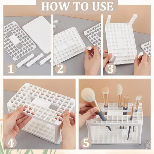 Vista 3 de AHandMaker Organizador de pinceles de pintura, soporte de plástico de 71 agujeros para brochas de maquillaje, artistas y cosméticos, herramientas