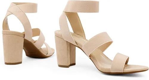 Vista 4 de DREAM PAIRS Sandalias de tacón de vestir con correa elástica alta y gruesa para mujer