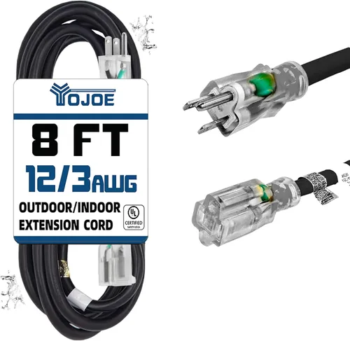 Vista 28 de YOJOE Extensión de cable para interiores y exteriores con extremo iluminado, cable resistente de 3 puntas 15A a prueba de inclemencias del tiempo