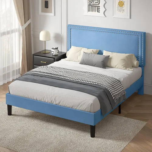 Vista 93 de VECELO Base de cama de plataforma de tamaño individual con cabecera tapizada de altura ajustable, base de colchón moderna, soporte de listones
