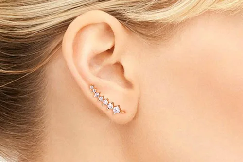 Vista 4 de Aretes tipo ear cuff con diamantes Cubic Zirconia hipoalergénicos
