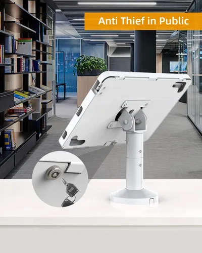 Vista 4 de Soporte para tablet para escritorio, compatible con iPad de 10.2 pulgadas Gen 7 8 9, soporte de tableta con bloqueo de llave de metal