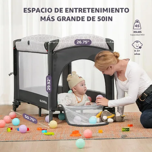 Vista 5 de ELEMARA Cuna de bebé 3 en 1, cuna junto a la cama de 2025 con lado ajustable, cuna de malla completa para dormir junto a la cama con colchón