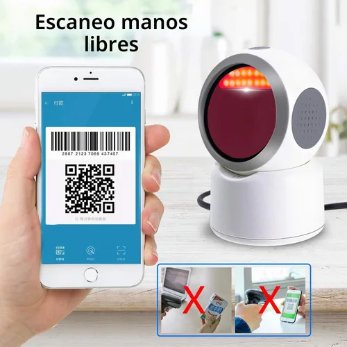 Vista 3 de Escáner de código de barras QR 2D, symcode Omnidireccional Manos Libres USB Lector de Código de Barras Automático para Pagos Móviles Computadora