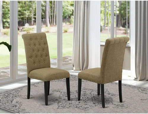 Vista 2 de East West Furniture BRP1T17 Bremond Parson - Juego de 2 sillas acolchadas de tela de lino color sable ligero con ribete de clavos, color negro