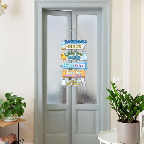 Vista 6 de HLNIUC reglas de baño arte de pared decoración de madera