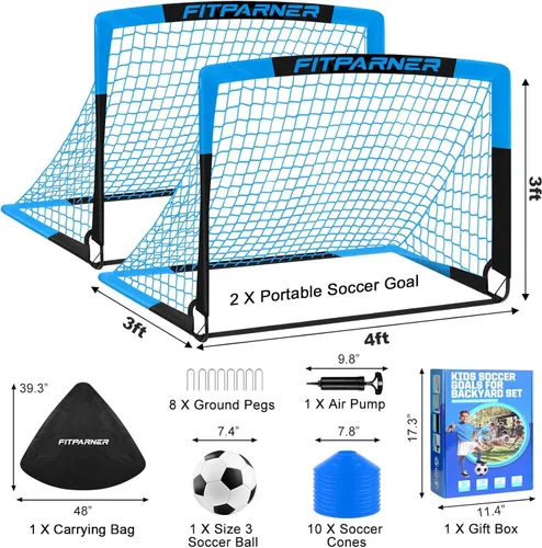 Vista 2 de Arcos de Fútbol para Niños para Patio Trasero - Juego de 2 Arcos de Fútbol Plegables Emergentes con Bola, Conos, Kit Completo de Equipo