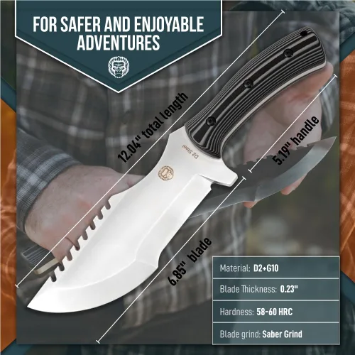 Vista 3 de Holtzman's Gorilla Survival Tracker Cuchillo de caza y campamento de hoja fija con iniciador de fuego y kit completo de supervivencia táctica