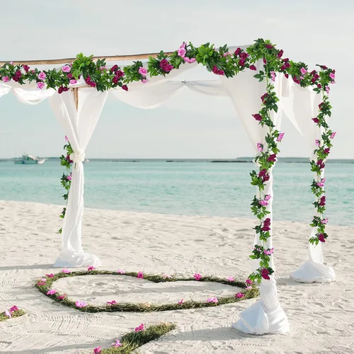 Vista 7 de Floweroyal Paquete de 2 guirnaldas de flores artificiales de 15.8 pies, flores de seda falsas de hiedra rosa para colgar en el arco de boda, fiesta