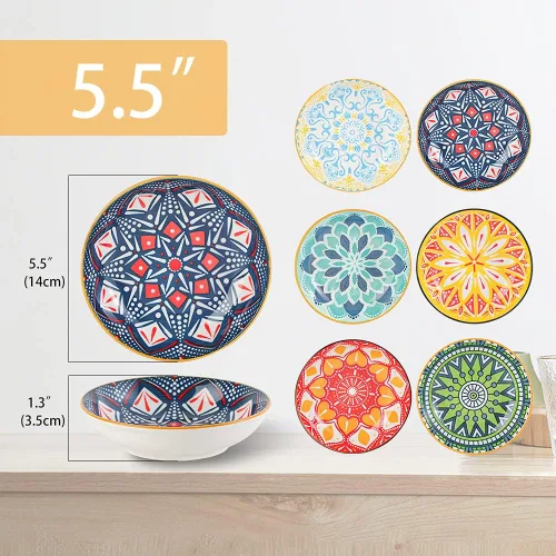 Vista 2 de Cuencos pequeños – Cuenco de postre para helado de 8.5 onzas – Juego de 6 cuencos de cerámica – Colorido tazón poco profundo para guarnición