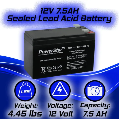 Vista 7 de PowerStar PS-1290 Batería 12V 7.5AH 12 Voltios 7.5 Amp 6-DW-9 CP1290 HR9-12 NUEVO