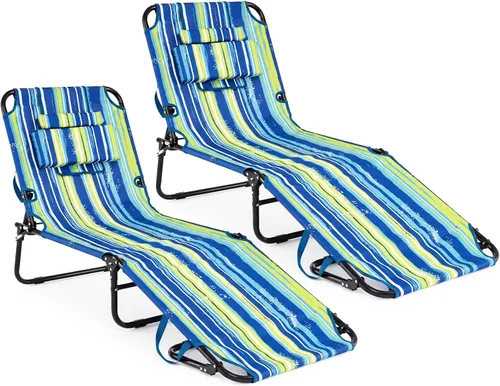Vista 22 de Tangkula Sillón de playa, reclinable plegable para tomar el sol con agujero frontal, silla de bronceado boca abajo con respaldo ajustable de 4 Beige